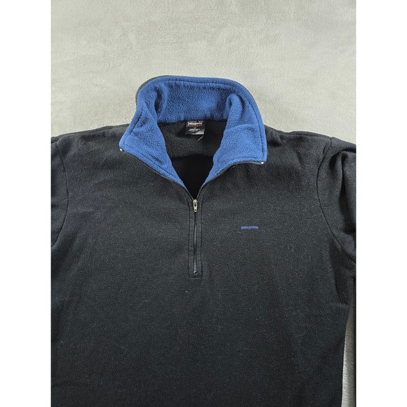 Patagonia Capilene Sweater Mens M Fleece Pullover Black Blue 1/4 Zip Made in USA - Picture 1 of 11